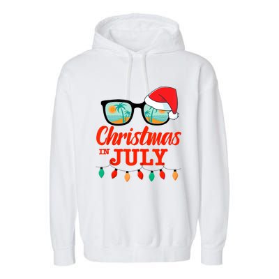 Christmas In July With Sunglasses Santa Hat For Summer Xmas Tank Top Garment-Dyed Fleece Hoodie