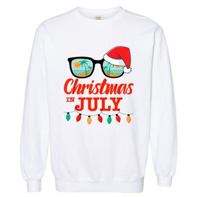 Christmas In July With Sunglasses Santa Hat For Summer Xmas Tank Top Garment-Dyed Sweatshirt