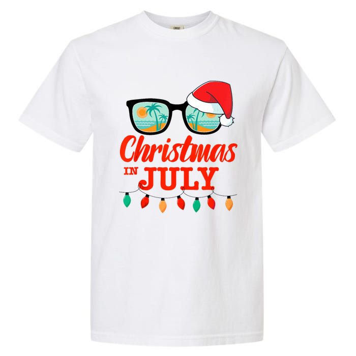 Christmas In July With Sunglasses Santa Hat For Summer Xmas Tank Top Garment-Dyed Heavyweight T-Shirt