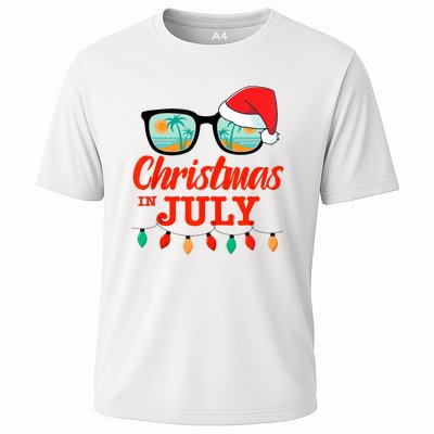 Christmas In July With Sunglasses Santa Hat For Summer Xmas Tank Top Cooling Performance Crew T-Shirt