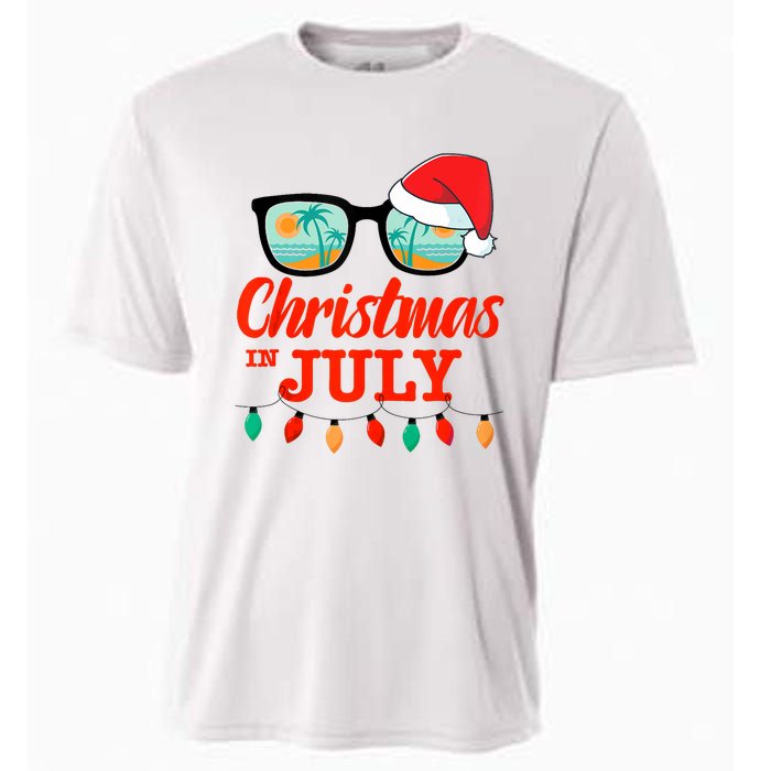 Christmas In July With Sunglasses Santa Hat For Summer Xmas Tank Top Cooling Performance Crew T-Shirt