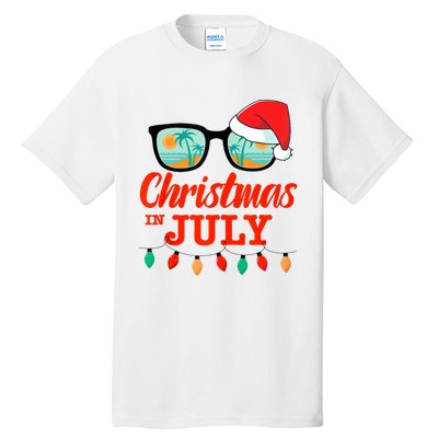 Christmas In July With Sunglasses Santa Hat For Summer Xmas Tank Top Tall T-Shirt