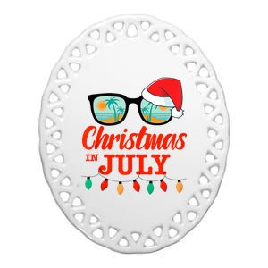 Christmas In July With Sunglasses Santa Hat For Summer Xmas Tank Top Ceramic Oval Ornament