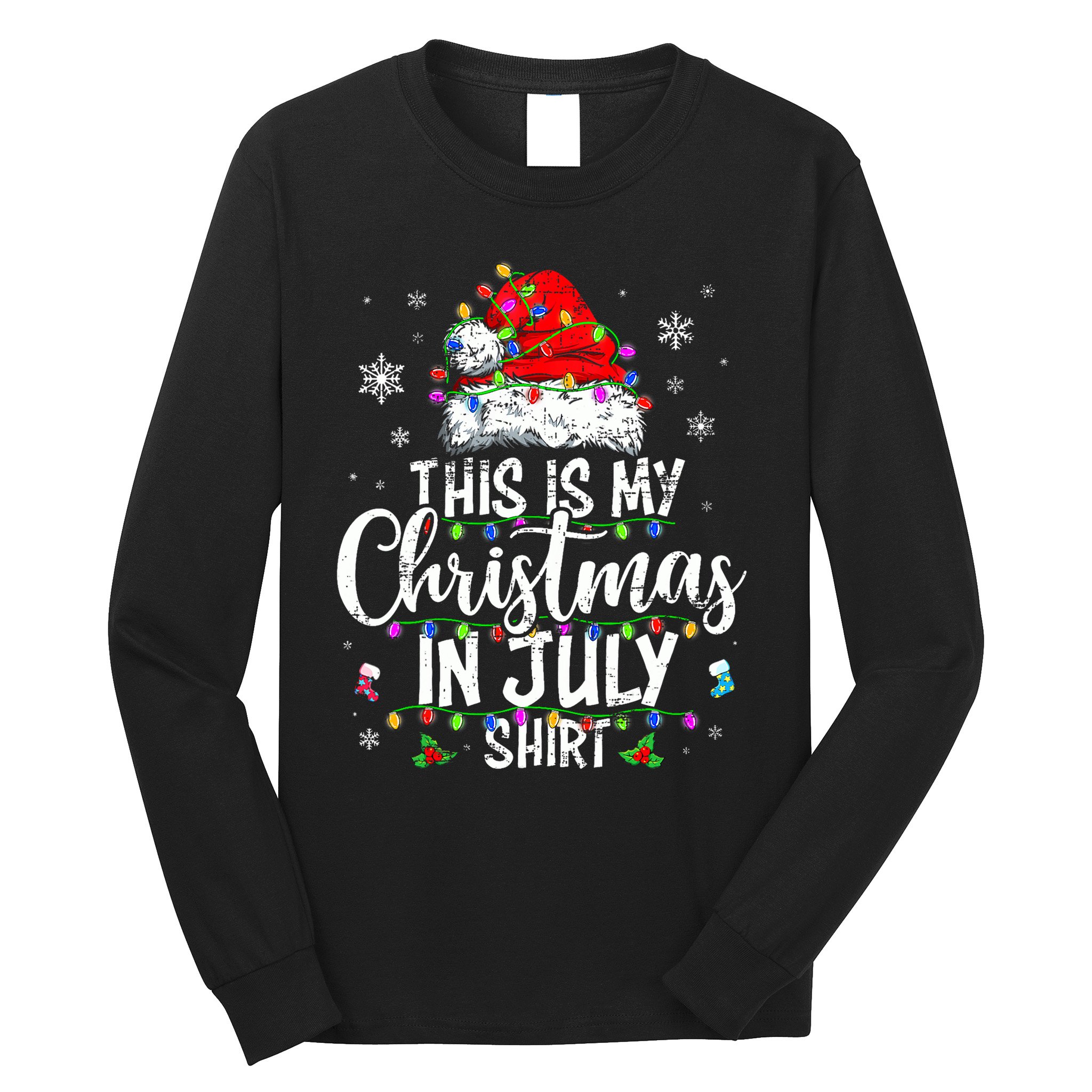 Christmas In July Santa Hat Summer Beach Vacation Xmas Long Sleeve Shirt
