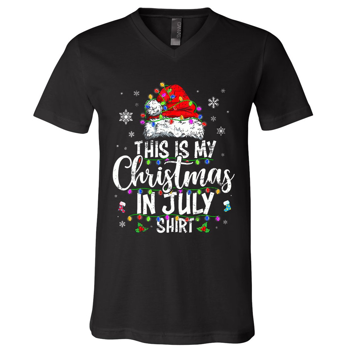 Christmas In July Santa Hat Summer Beach Vacation Xmas V-Neck T-Shirt