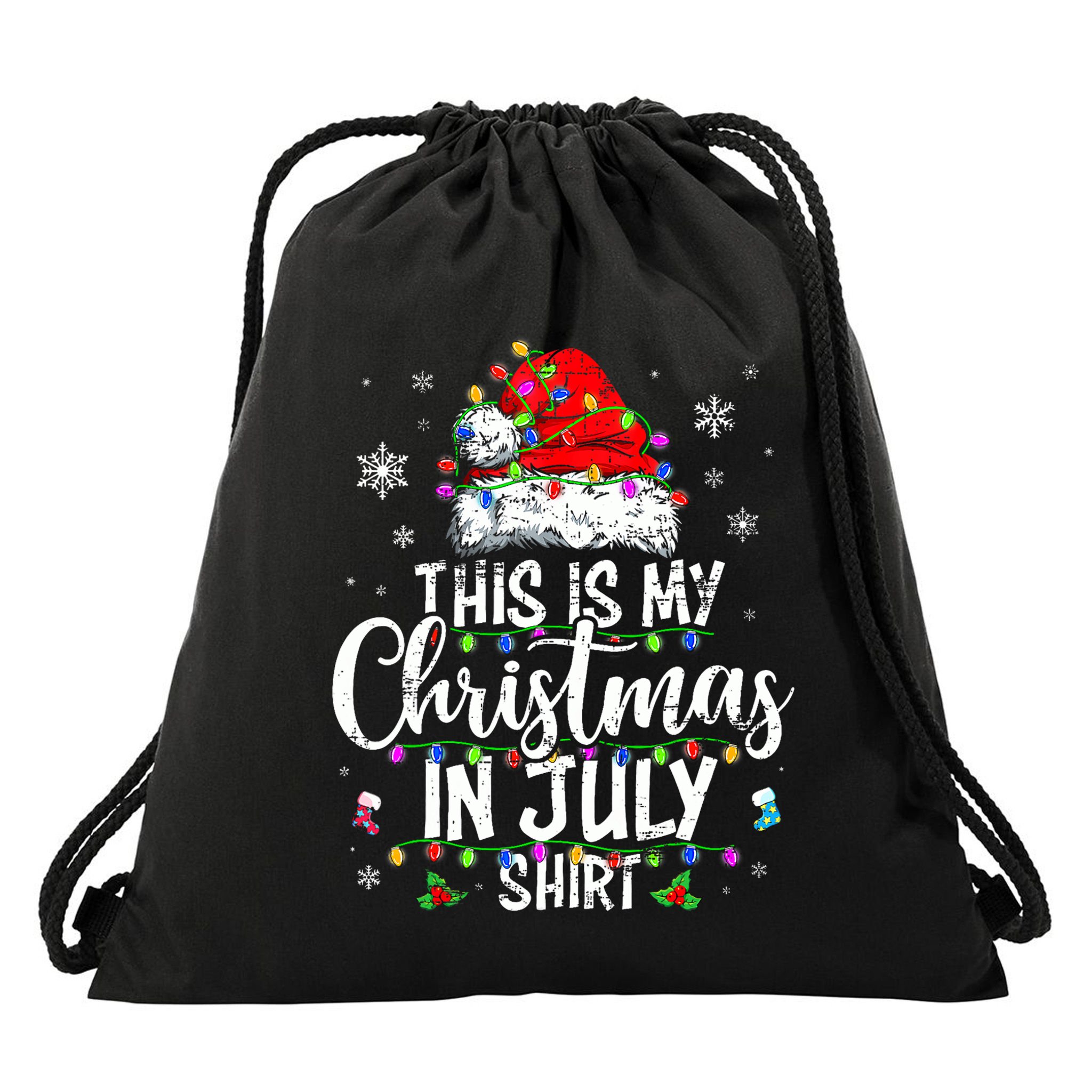Christmas In July Santa Hat Summer Beach Vacation Xmas Drawstring Bag