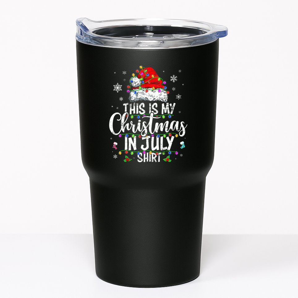 Christmas In July Santa Hat Summer Beach Vacation Xmas Tumbler