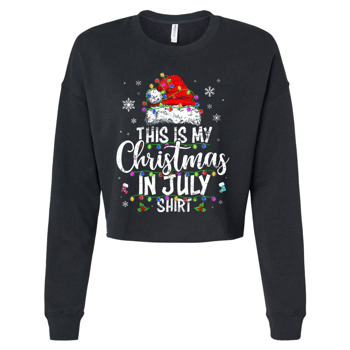 Christmas In July Santa Hat Summer Beach Vacation Xmas Cropped Pullover Crew