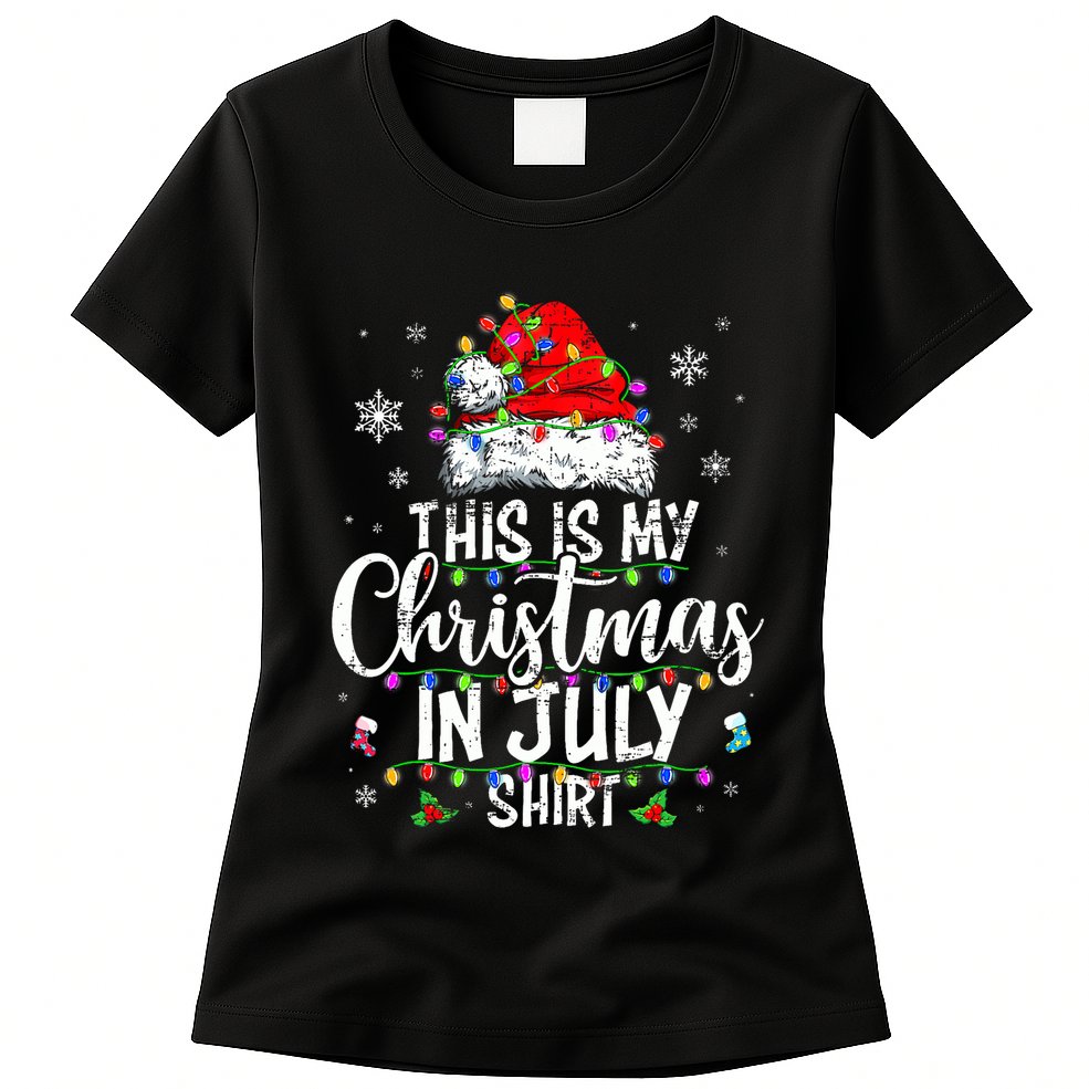 Christmas In July Santa Hat Summer Beach Vacation Xmas Womens T-Shirt