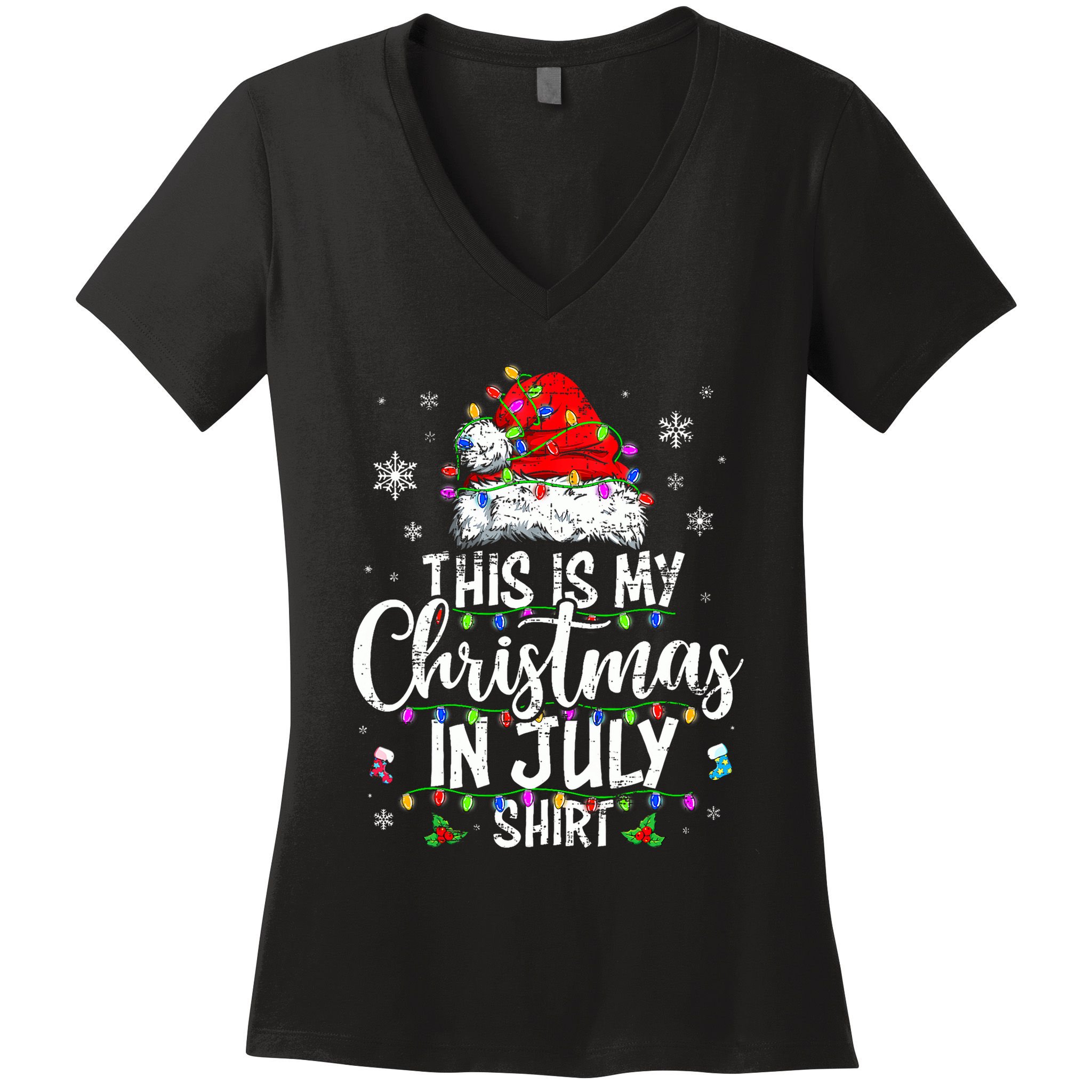 Christmas In July Santa Hat Summer Beach Vacation Xmas Women's V-Neck T-Shirt