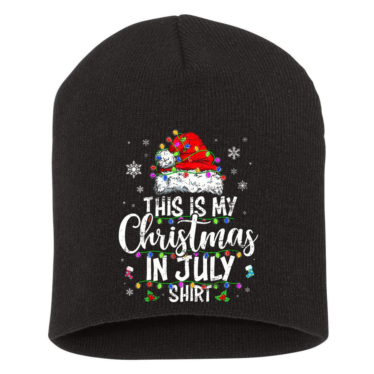 Christmas In July Santa Hat Summer Beach Vacation Xmas Short Acrylic Beanie