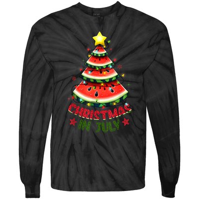 Christmas In July Watermelon Xmas Tree Tie-Dye Long Sleeve Shirt