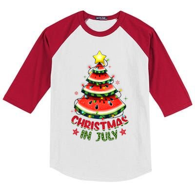 Christmas In July Watermelon Xmas Tree Kids Colorblock Raglan Jersey