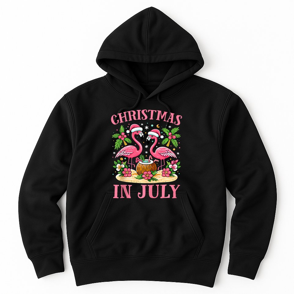 Christmas In July Cute Flamingo Christmas Hoodie