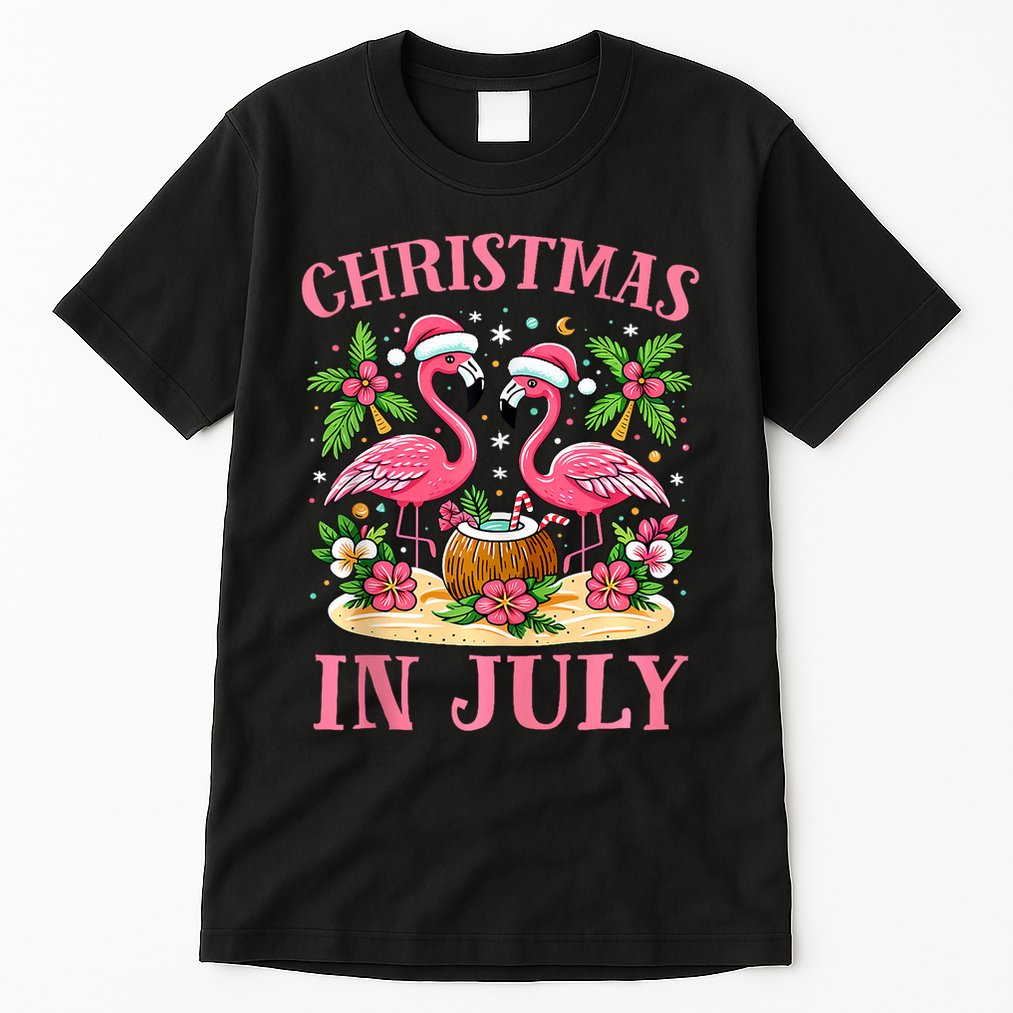 Christmas In July Cute Flamingo Christmas Tall T-Shirt