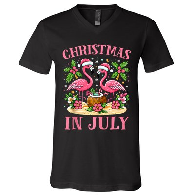 Christmas In July Cute Flamingo Christmas V-Neck T-Shirt
