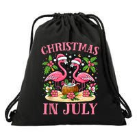 Christmas In July Cute Flamingo Christmas Drawstring Bag