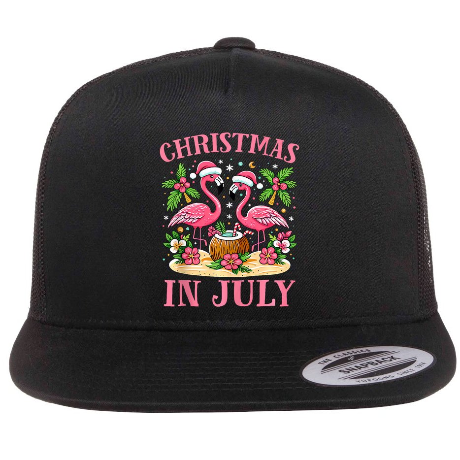 Christmas In July Cute Flamingo Christmas Flat Bill Trucker Hat