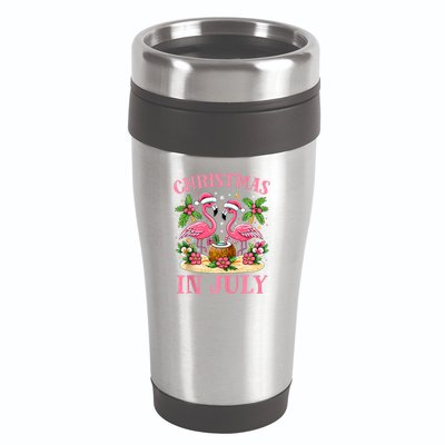 Christmas In July Cute Flamingo Christmas 16oz Travel Tumbler