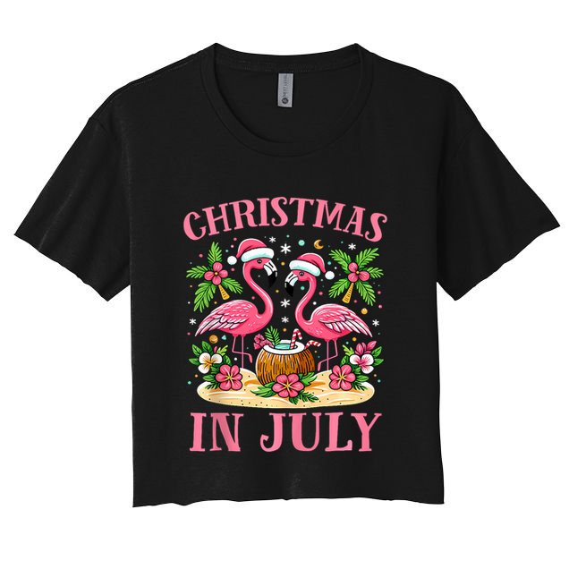 Christmas In July Cute Flamingo Christmas Crop Top