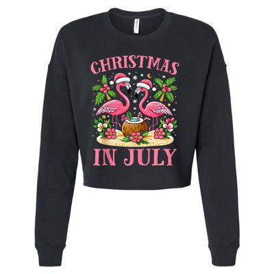 Christmas In July Cute Flamingo Christmas Cropped Pullover Crew