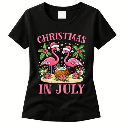Christmas In July Cute Flamingo Christmas Womens T-Shirt
