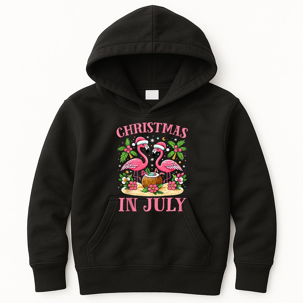 Christmas In July Cute Flamingo Christmas Kids Hoodie