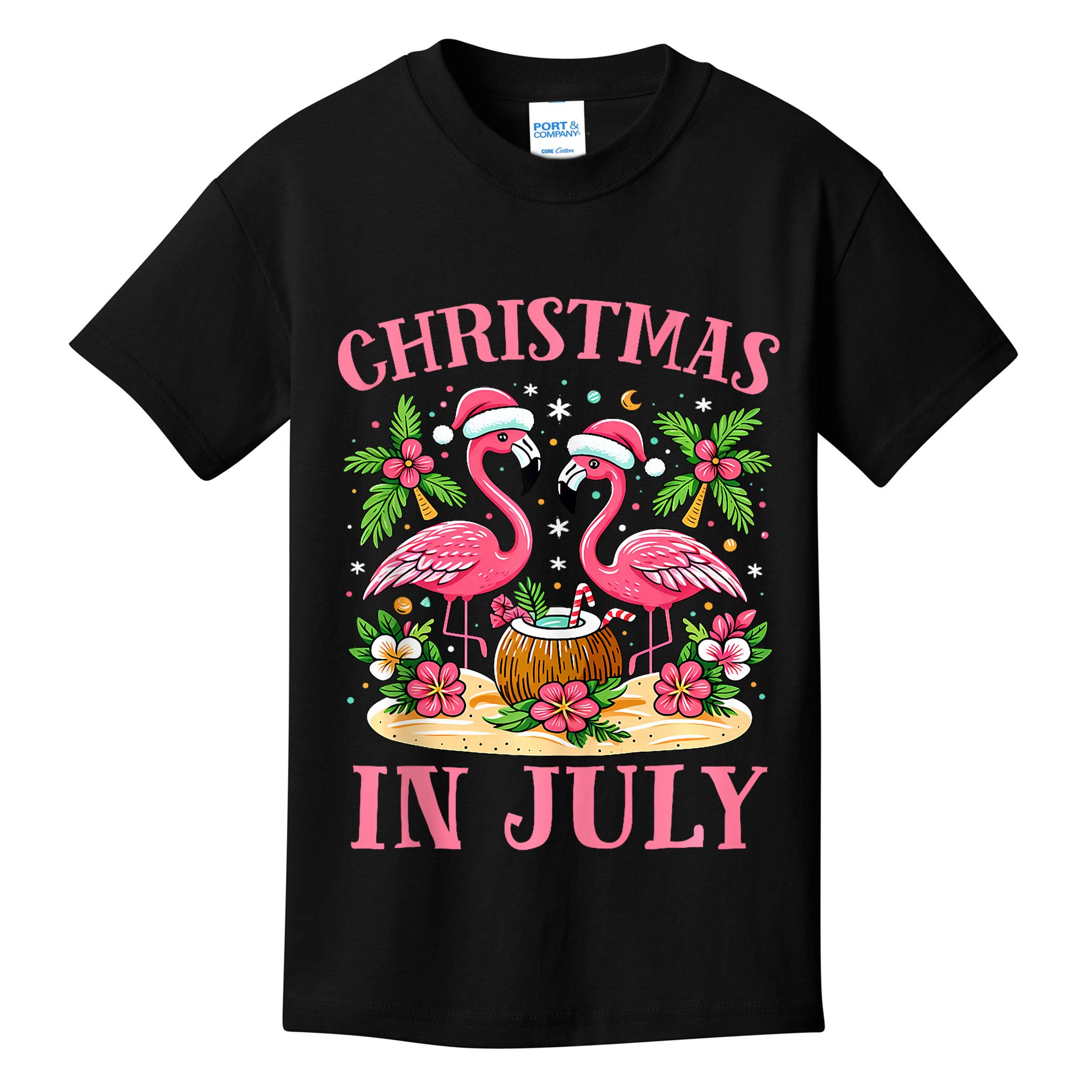 Christmas In July Cute Flamingo Christmas Kids T-Shirt
