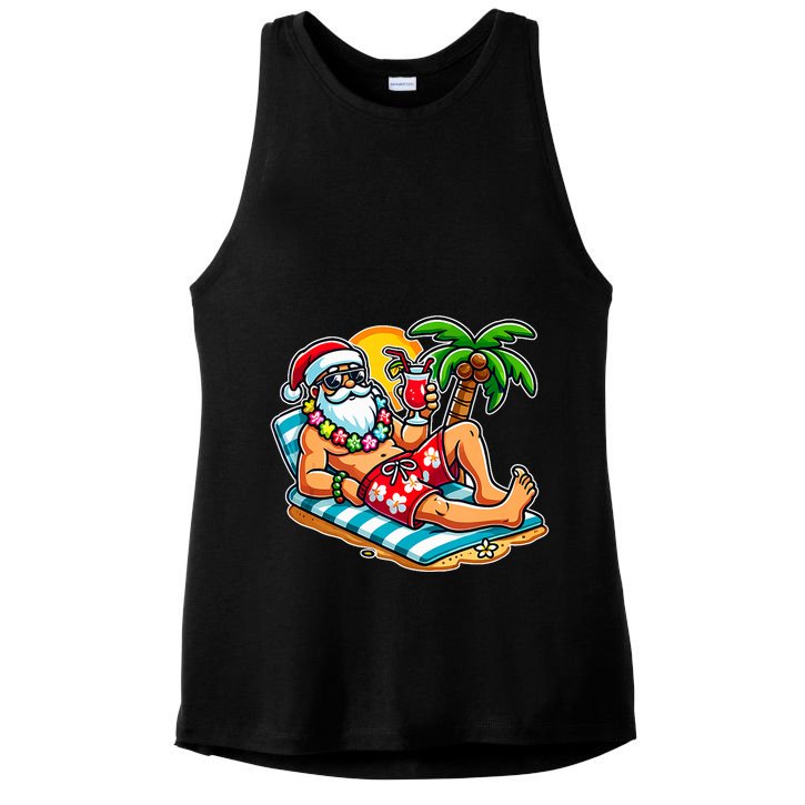 Christmas In July Festive Tropical Santa On Vacation Summer Ladies PosiCharge Tri-Blend Wicking Tank