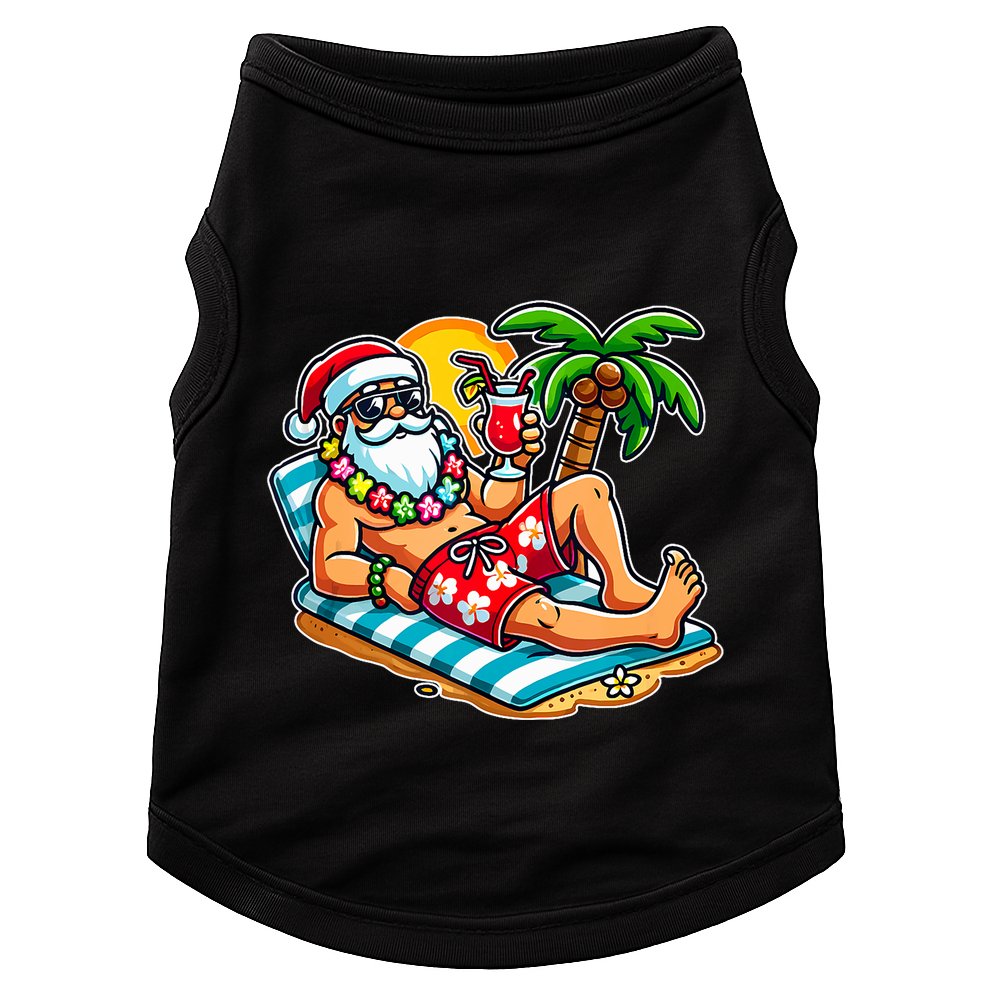 Christmas In July Festive Tropical Santa On Vacation Summer Doggie Tank