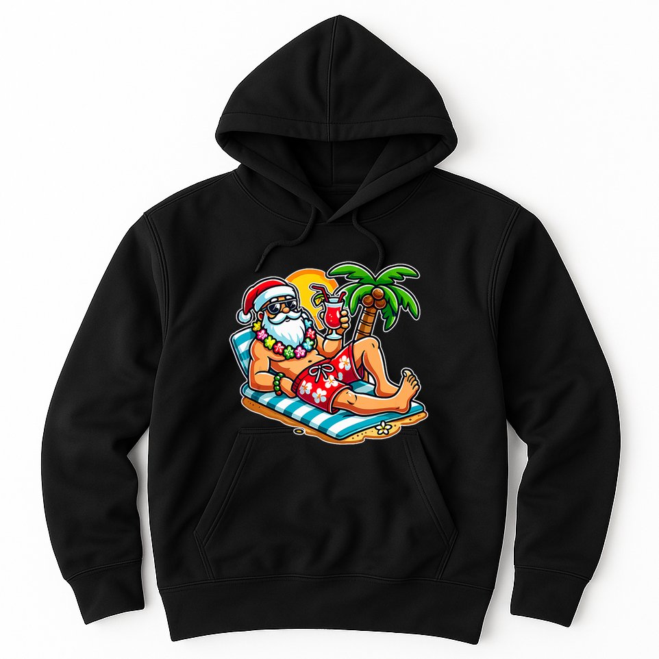 Christmas In July Festive Tropical Santa On Vacation Summer Hoodie