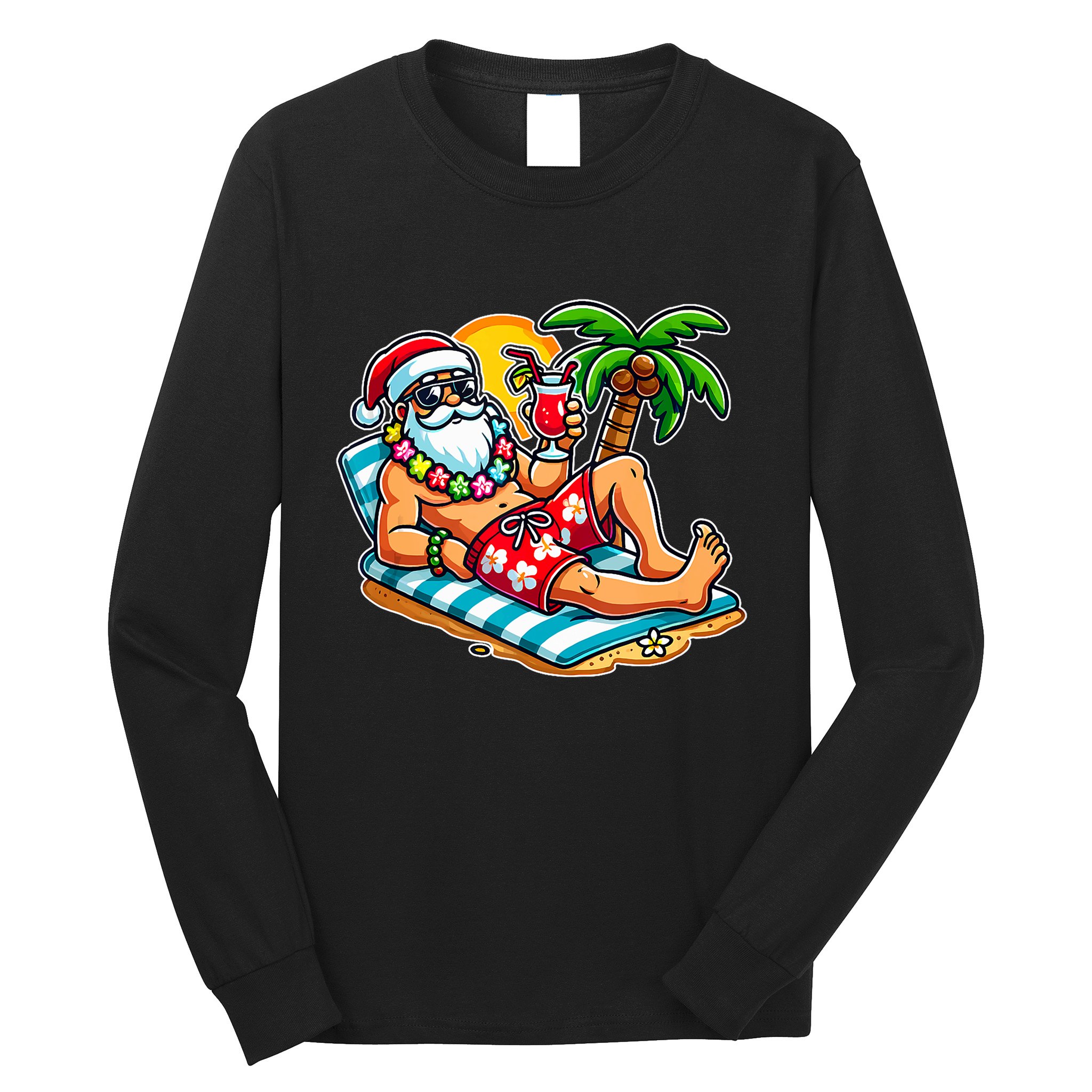 Christmas In July Festive Tropical Santa On Vacation Summer Long Sleeve Shirt
