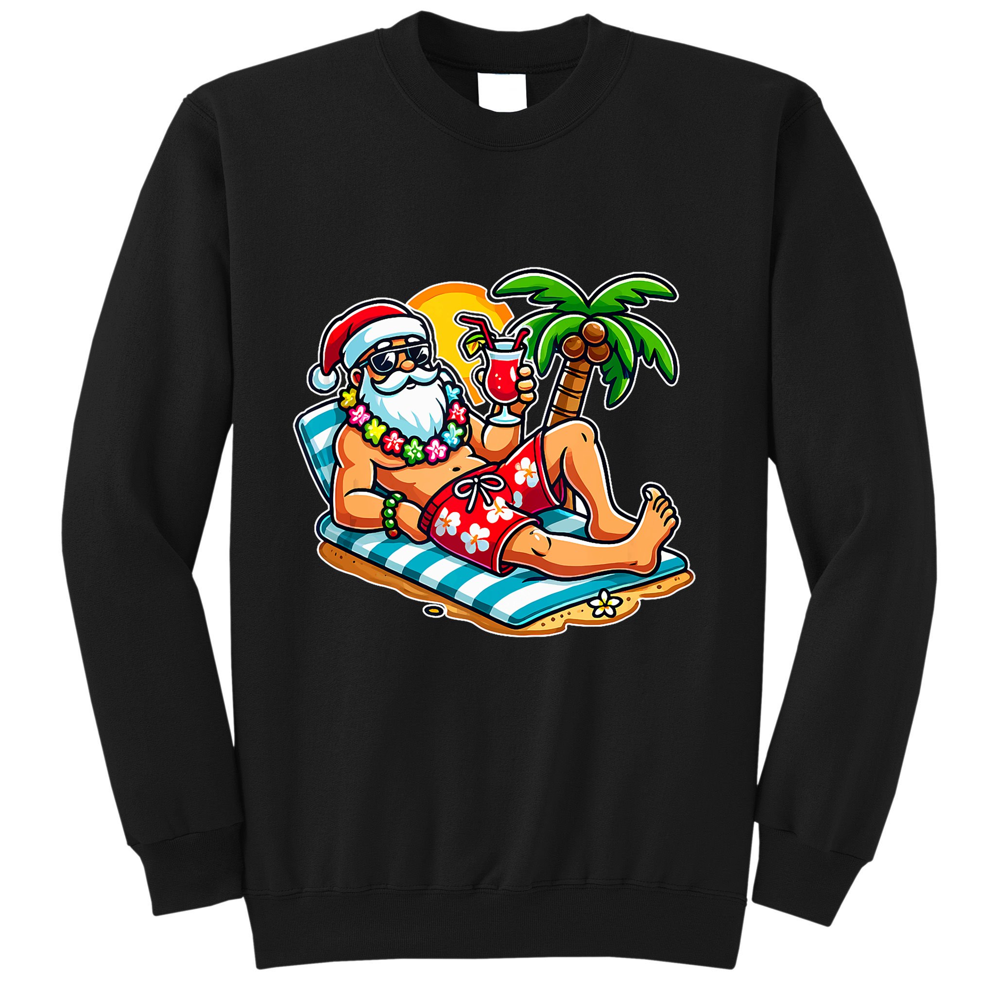 Christmas In July Festive Tropical Santa On Vacation Summer Sweatshirt