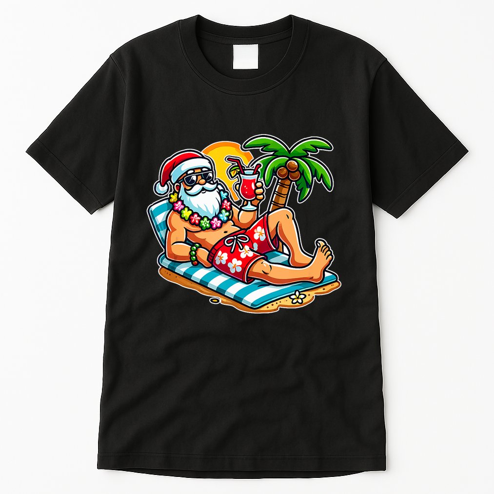 Christmas In July Festive Tropical Santa On Vacation Summer Tall T-Shirt