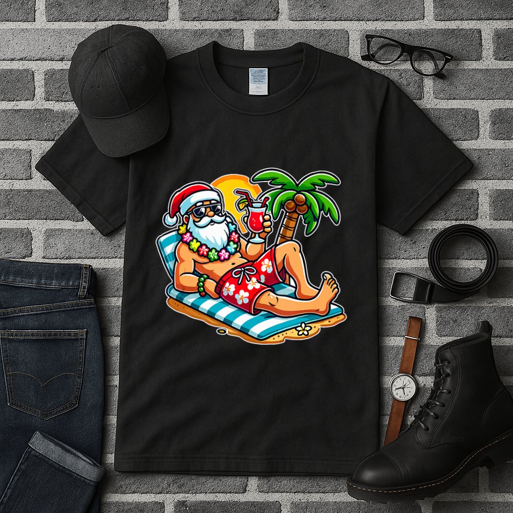 Christmas In July Festive Tropical Santa On Vacation Summer Tall T-Shirt