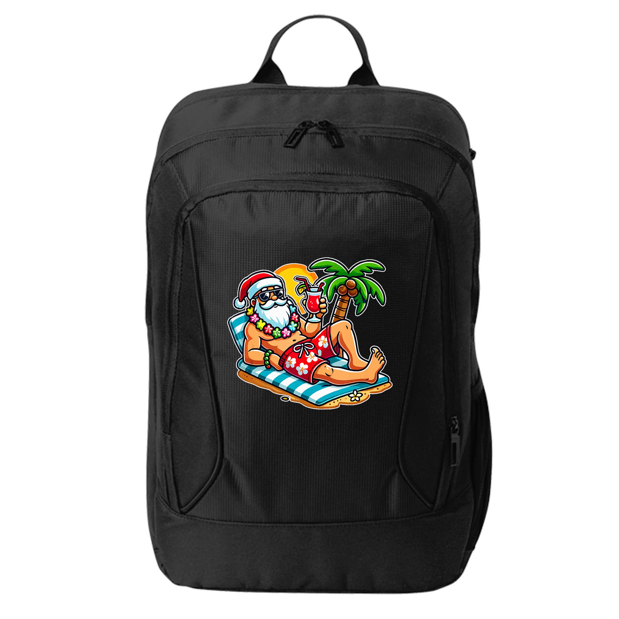 Christmas In July Festive Tropical Santa On Vacation Summer City Backpack