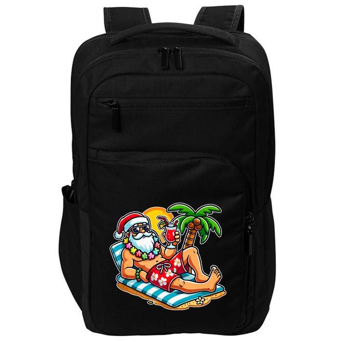Christmas In July Festive Tropical Santa On Vacation Summer Impact Tech Backpack