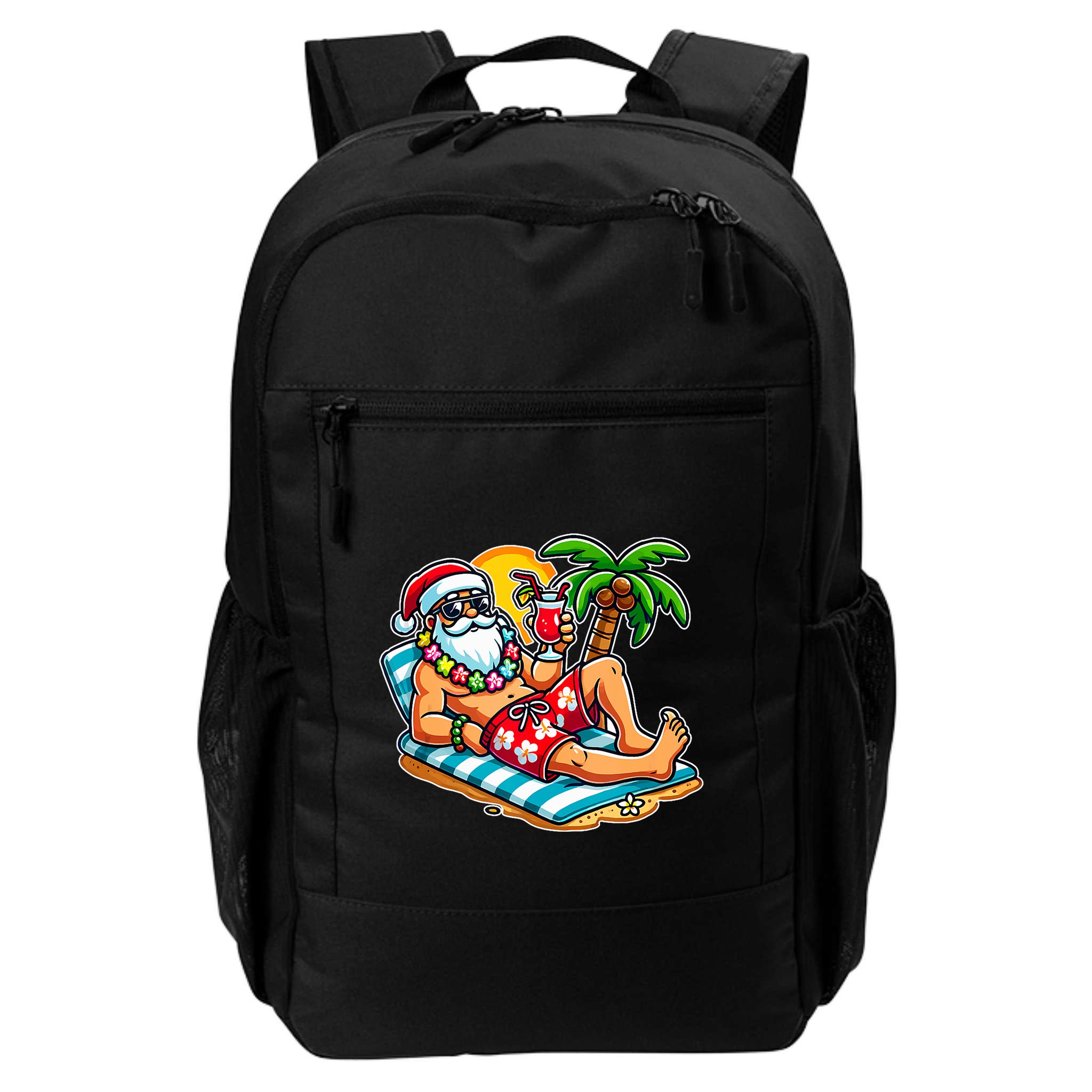 Christmas In July Festive Tropical Santa On Vacation Summer Backpack