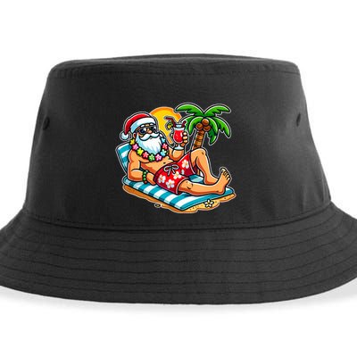 Christmas In July Festive Tropical Santa On Vacation Summer Sustainable Bucket Hat