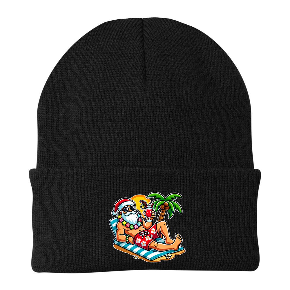 Christmas In July Festive Tropical Santa On Vacation Summer Beanie