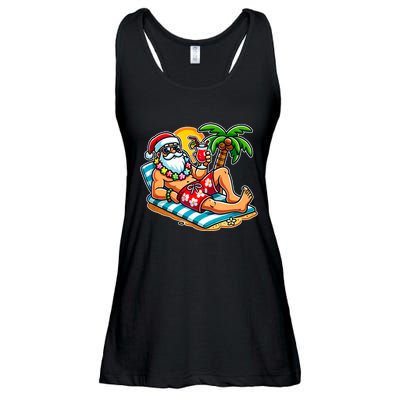 Christmas In July Festive Tropical Santa On Vacation Summer Ladies Essential Flowy Tank