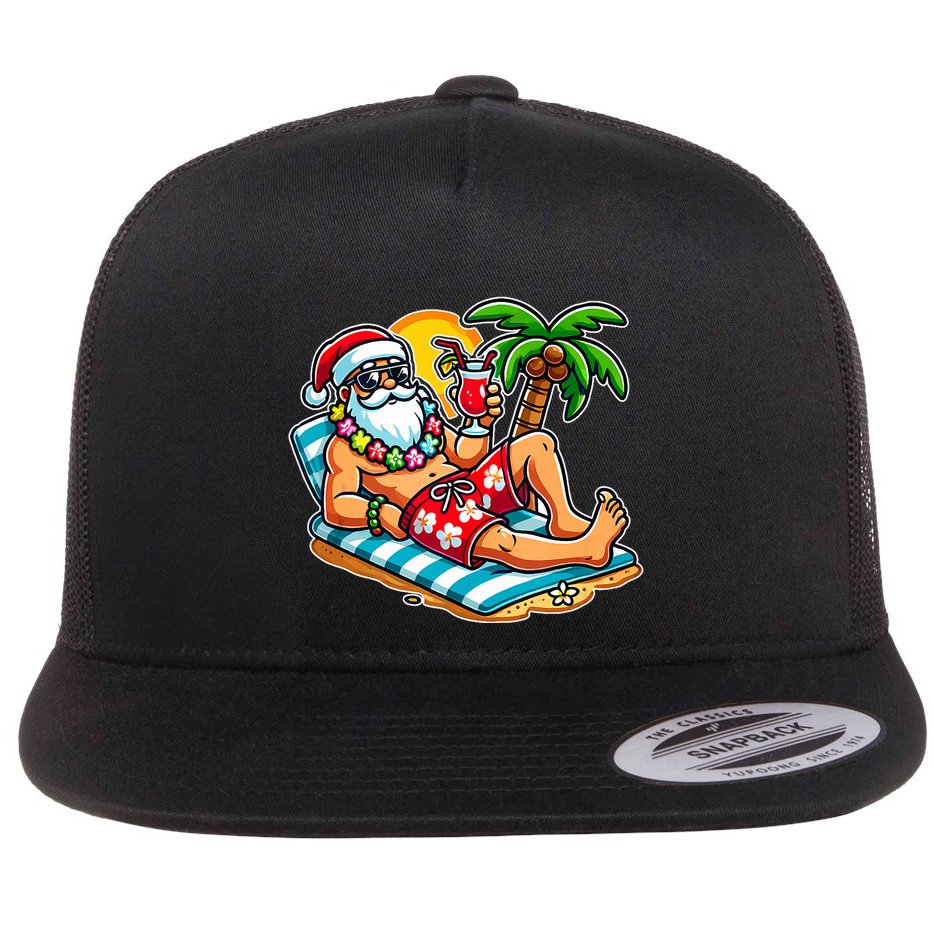 Christmas In July Festive Tropical Santa On Vacation Summer Flat Bill Trucker Hat
