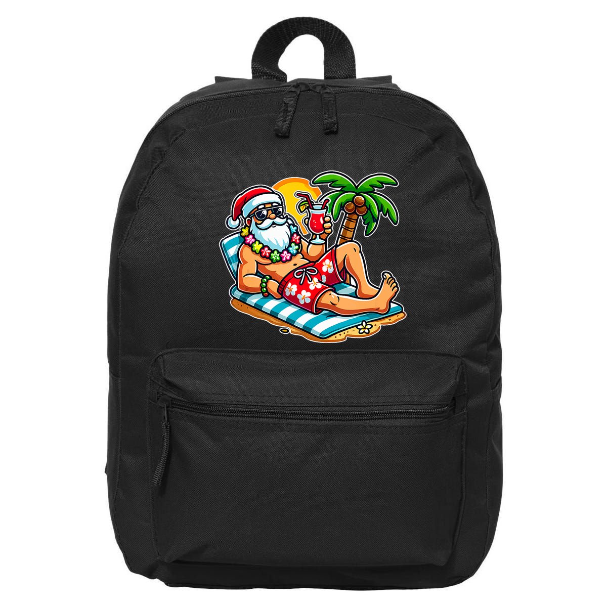 Christmas In July Festive Tropical Santa On Vacation Summer 16 in Basic Backpack