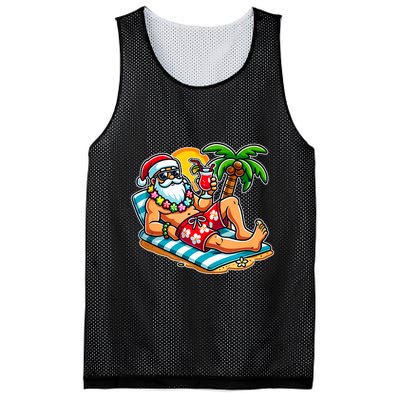 Christmas In July Festive Tropical Santa On Vacation Summer Mesh Reversible Basketball Jersey Tank
