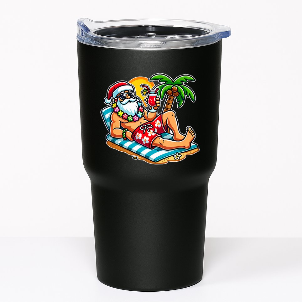 Christmas In July Festive Tropical Santa On Vacation Summer Tumbler