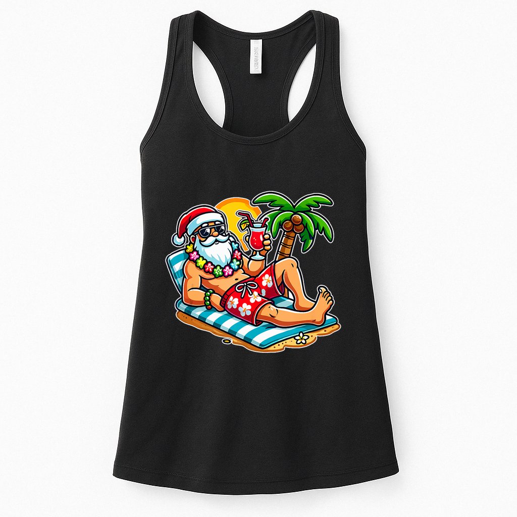 Christmas In July Festive Tropical Santa On Vacation Summer Womens Tank Top