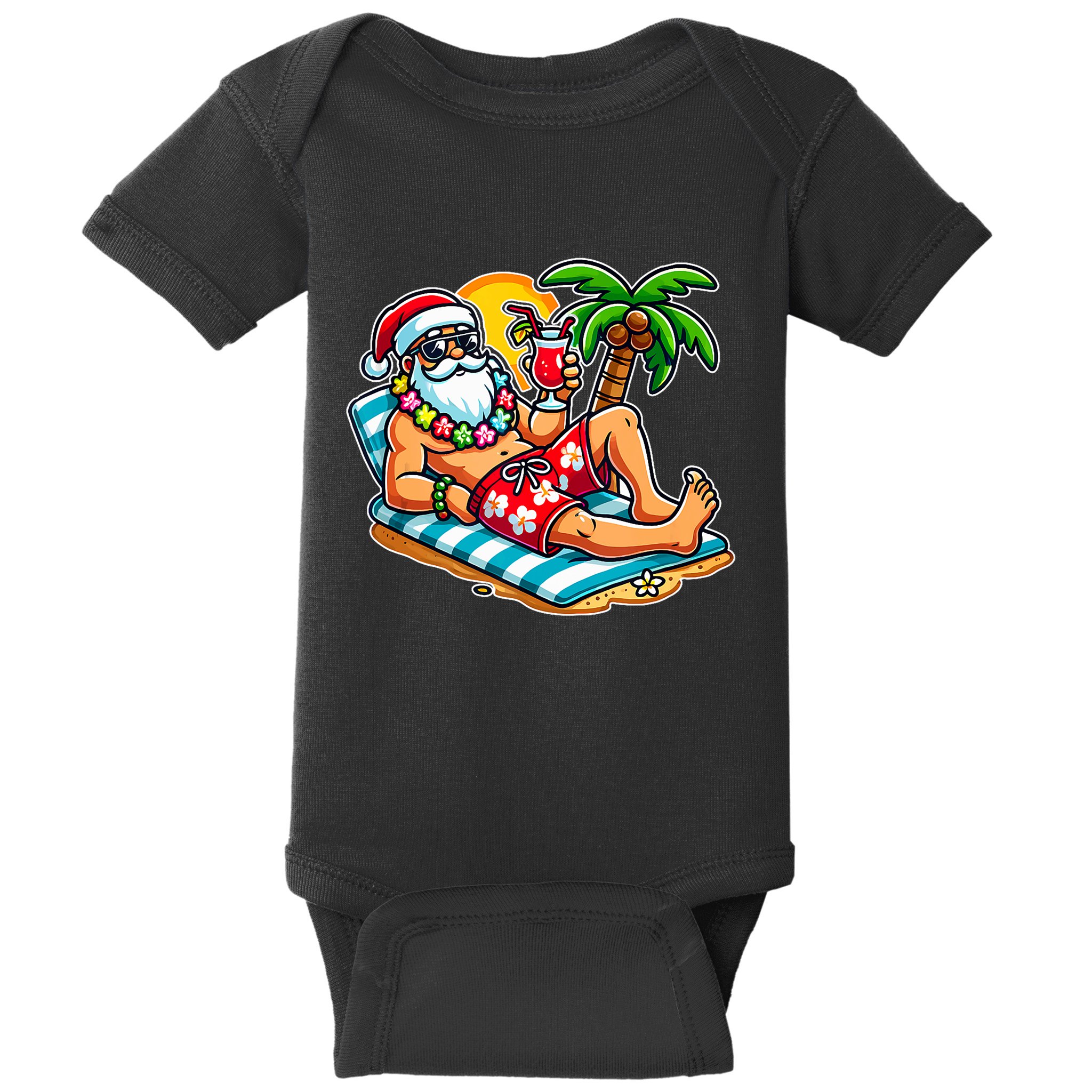Christmas In July Festive Tropical Santa On Vacation Summer Baby Bodysuit