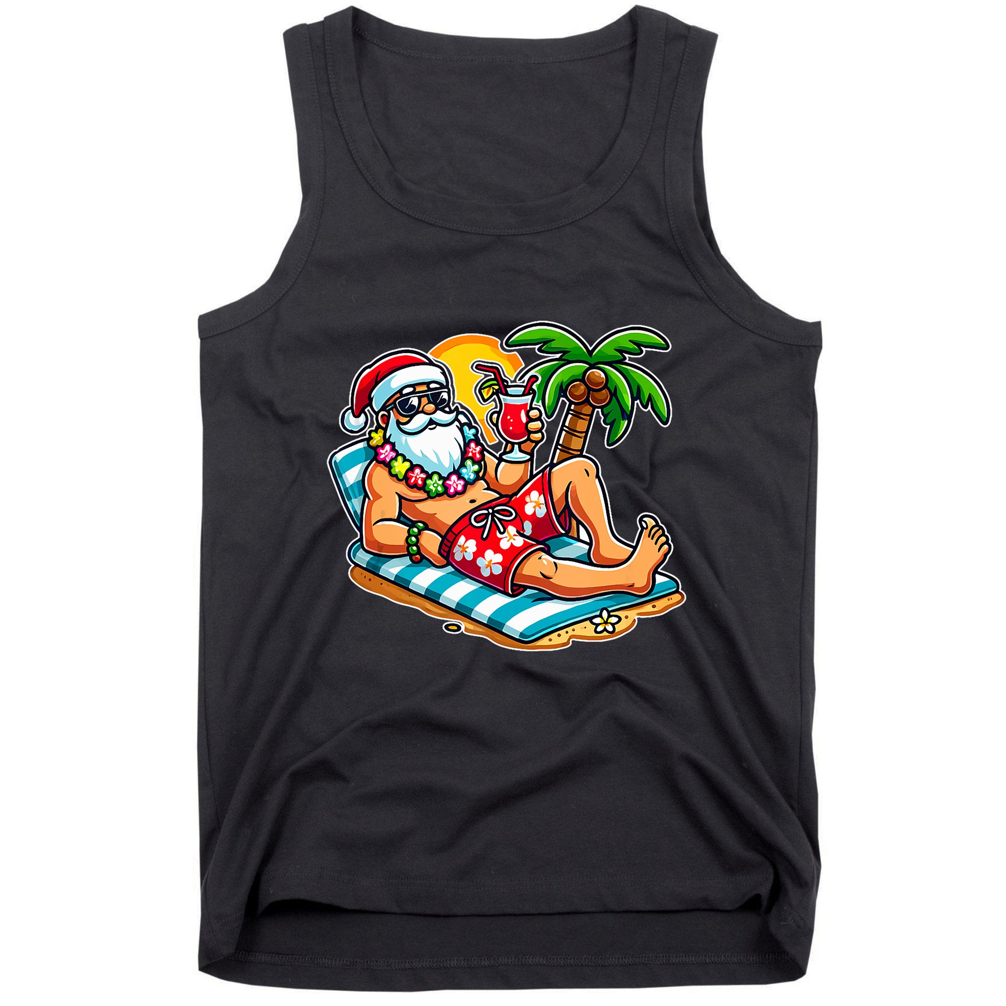 Christmas In July Festive Tropical Santa On Vacation Summer Tank Top