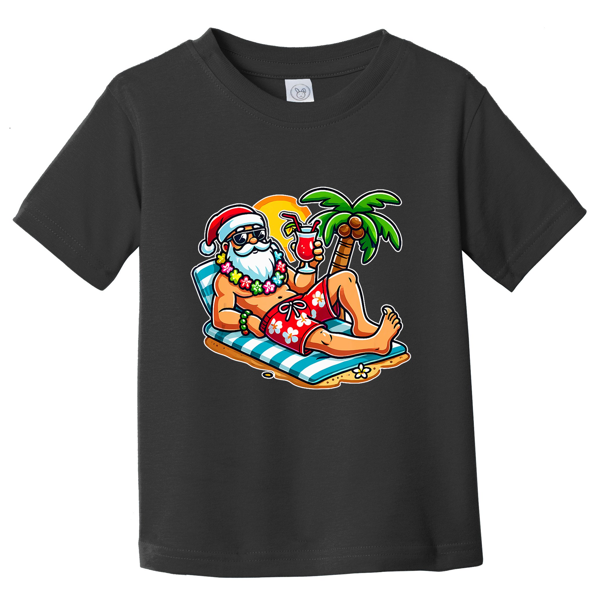 Christmas In July Festive Tropical Santa On Vacation Summer Toddler T-Shirt