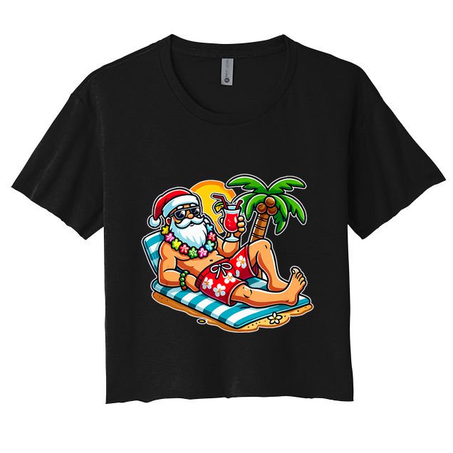 Christmas In July Festive Tropical Santa On Vacation Summer Crop Top